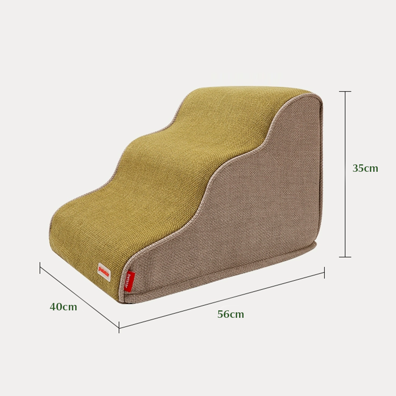 Fabric pet ramp with dimensions on a white background