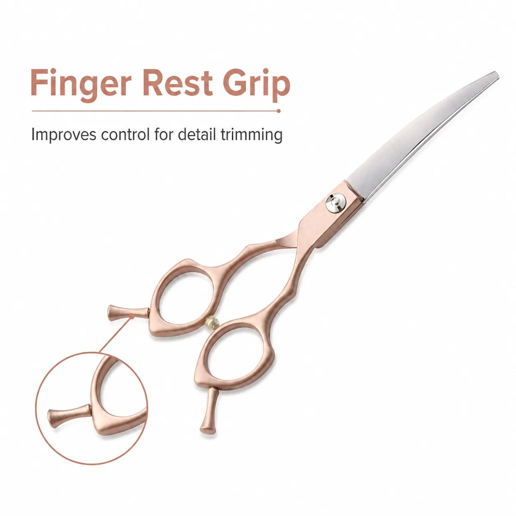 6.5 Inch Curved Pet Grooming Scissors for Dogs Cats, Rose Gold Up Down Trimming Shears