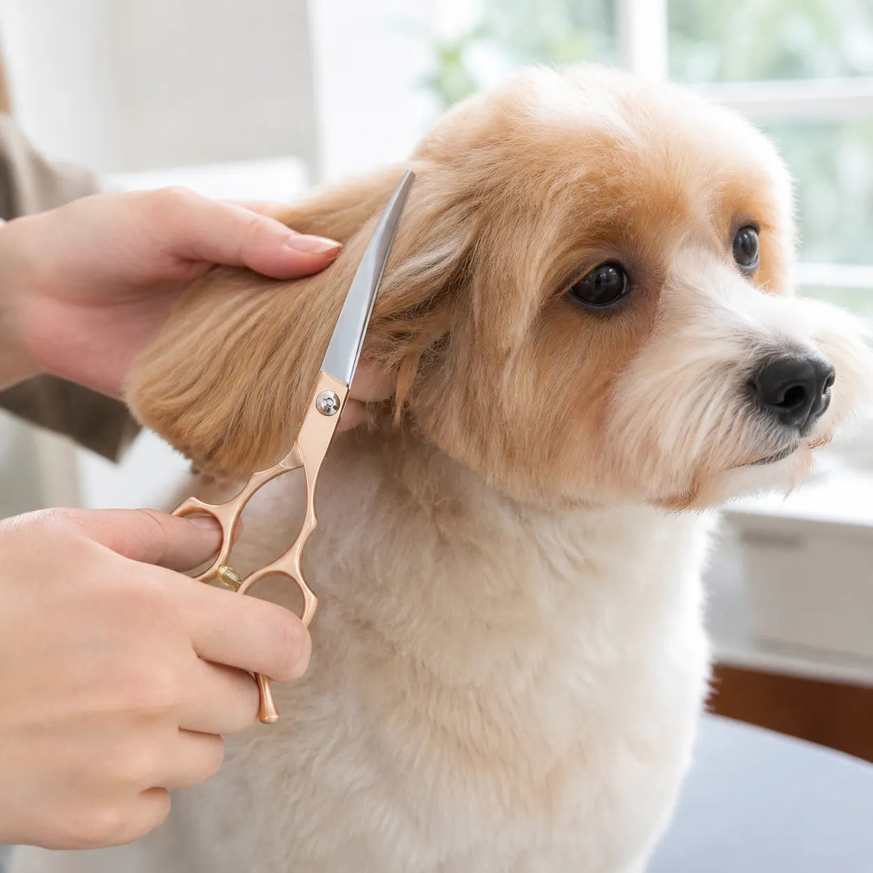 6.5 Inch Curved Pet Grooming Scissors for Dogs Cats, Rose Gold Up Down Trimming Shears
